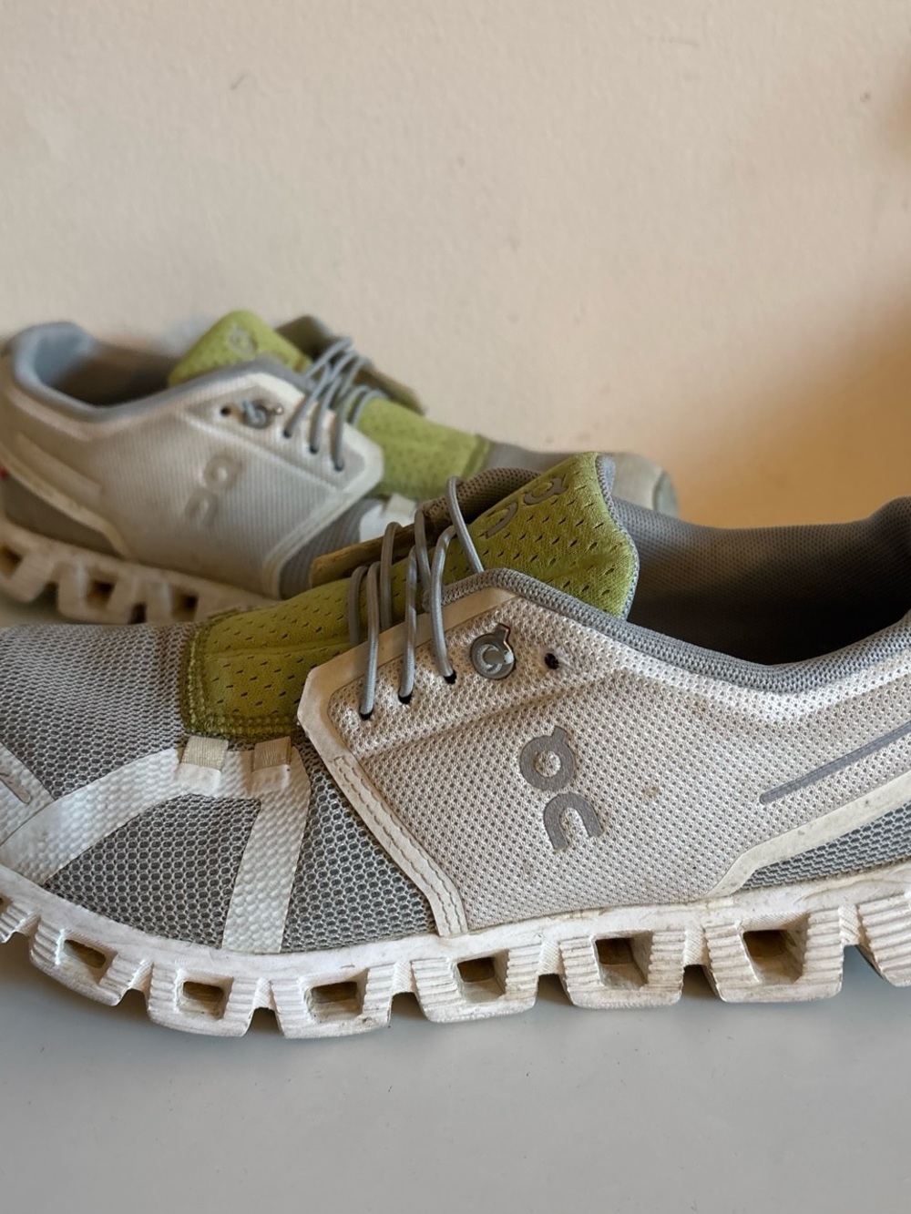 On Running Sneakers in Grey with Chartreuse Accents